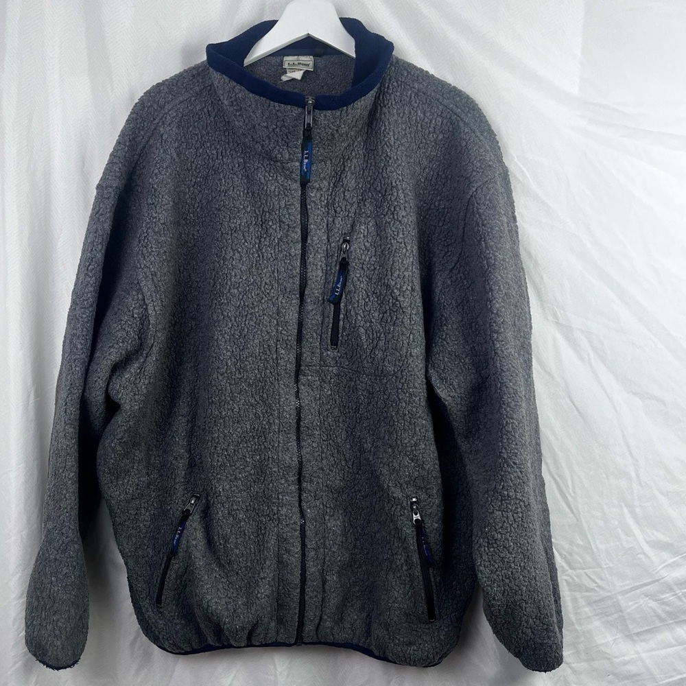 Vintage LLBean deep pile fleece zip up sweater jacket XXL Tall